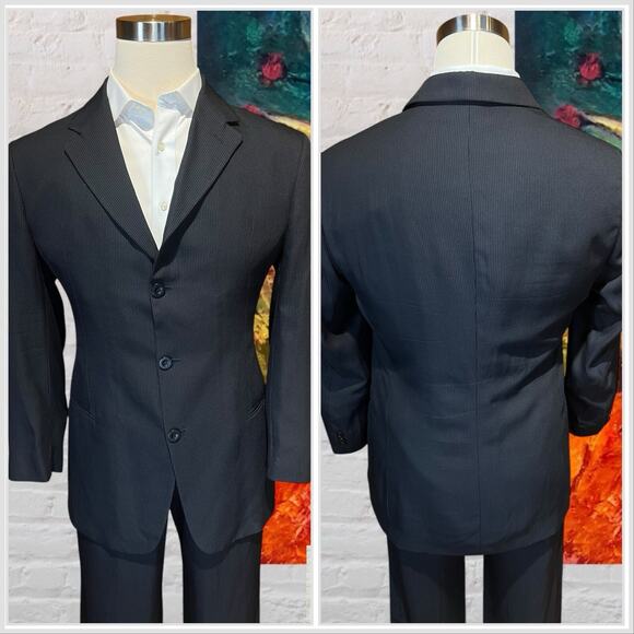 Armani Collezioni 42R 32x29 Black Subtle Dashed-Stripe Designer Mens Suit Luxury - Picture 6 of 15